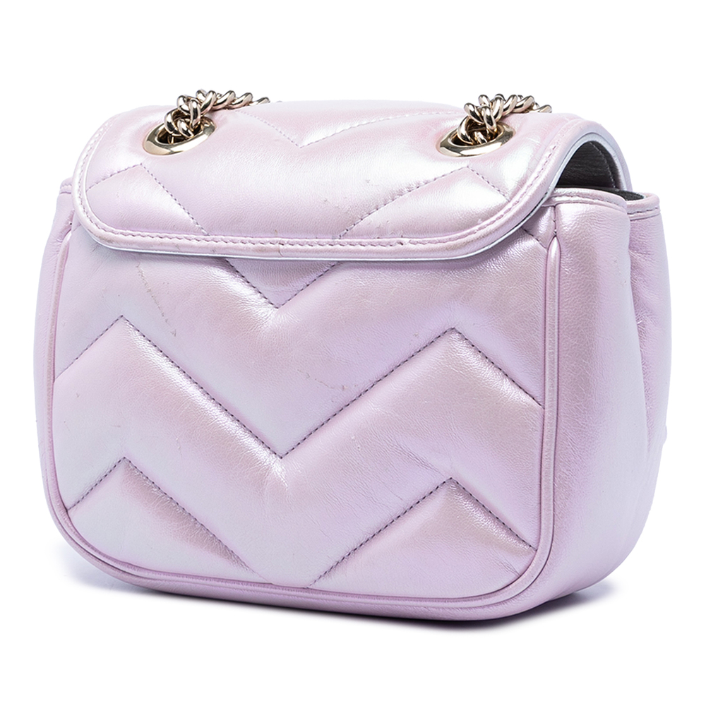 Pre-Loved Gucci Mini GG Marmont Matelasse Iridescent Calfskin Flap Crossbody - Picture 2 of 5